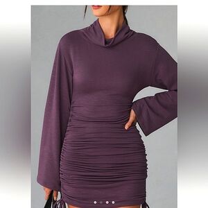 Antropologie Daily Practice Fall Ruched purple Mini Dress long sleeves Small